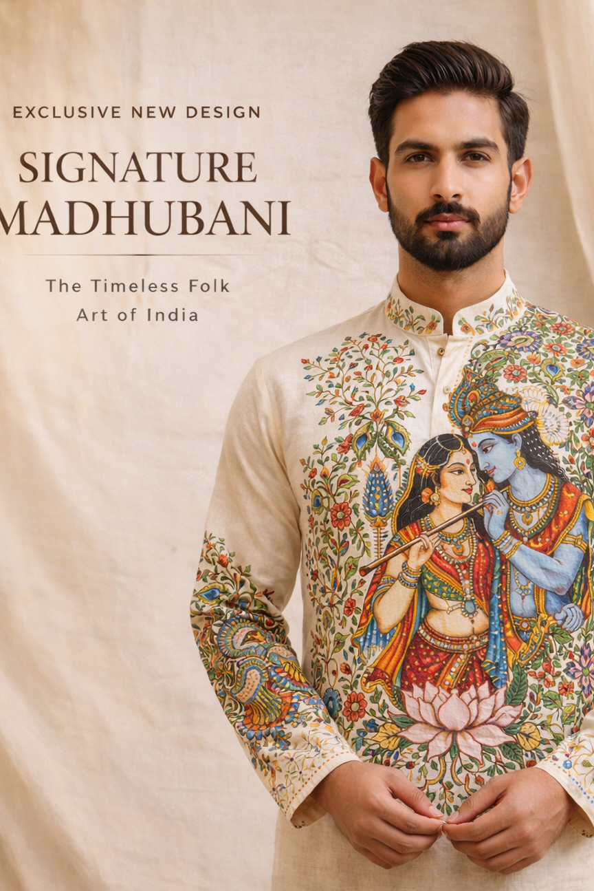 Signature Madhubani Hand-Painted Kurta for Men