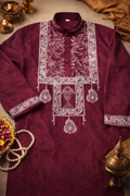 Hand-Painted Maroon Ethnic Kurta with Traditional White Motifs